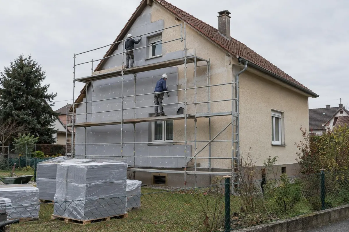 Pavillon en cours d'isolation thermique par l'extérieur